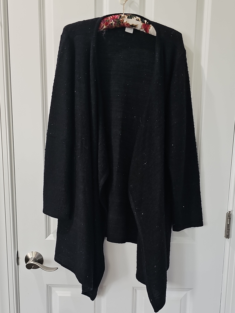 Design History Black Sparkle Open-Front Women's Cardigan